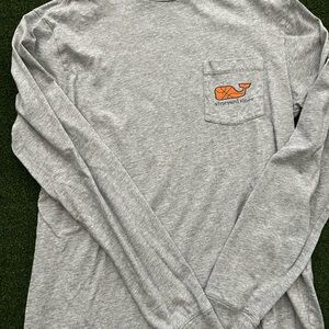 Vineyard Vines Gray Long Sleeve Shirt with Orange Logo